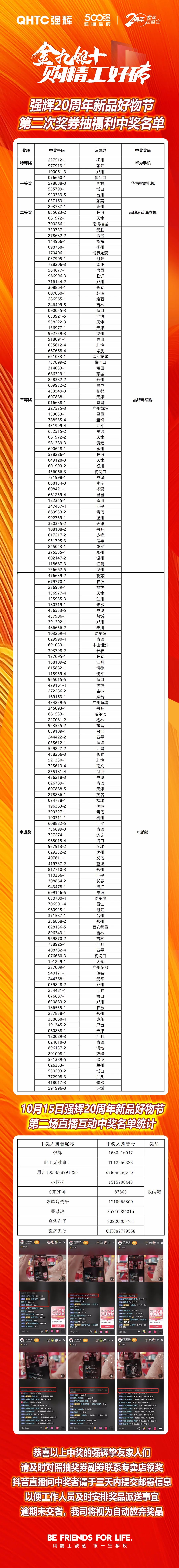 強輝20周年新品好物節第二場直播獲獎名單公布!